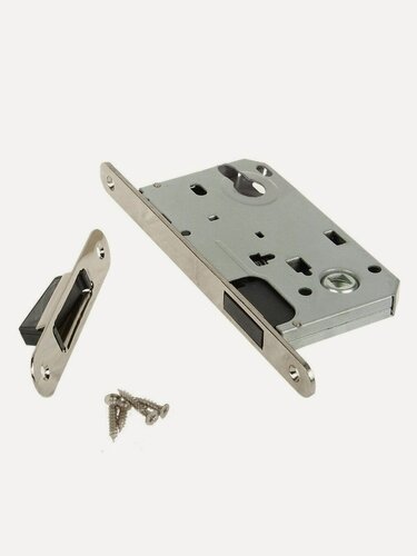 Изображение товара Замок врезной Apecs 5300-M-NIS магнитный со смещенным ригелем, цвет матовый никель, без ручек и сердцевины, артикул 16933