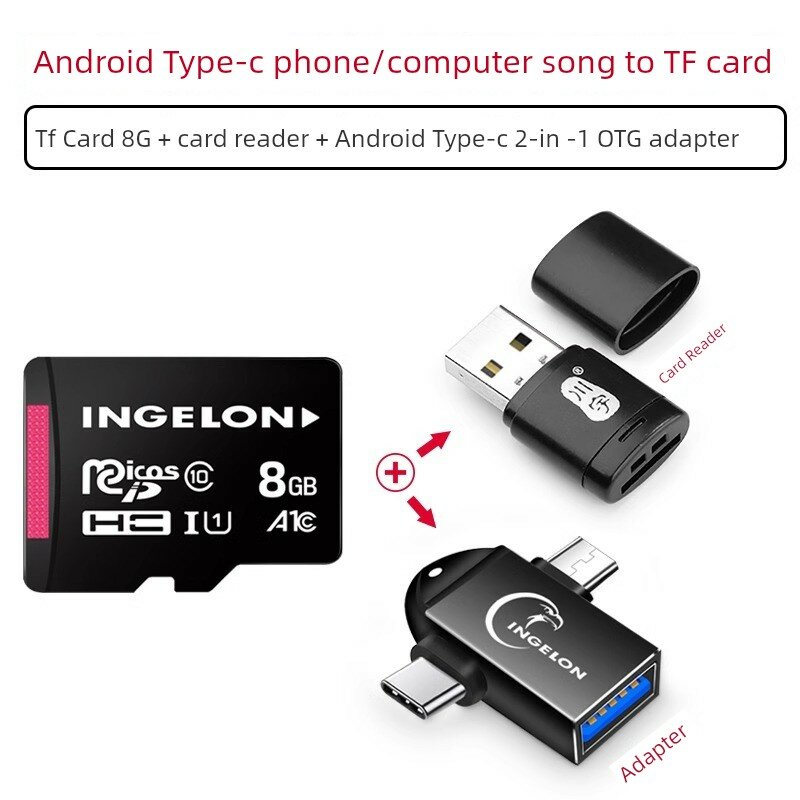 8GB TF-карта C10 U1 Высокоскоростная с Кард-Ридером и Тип-С Адаптером