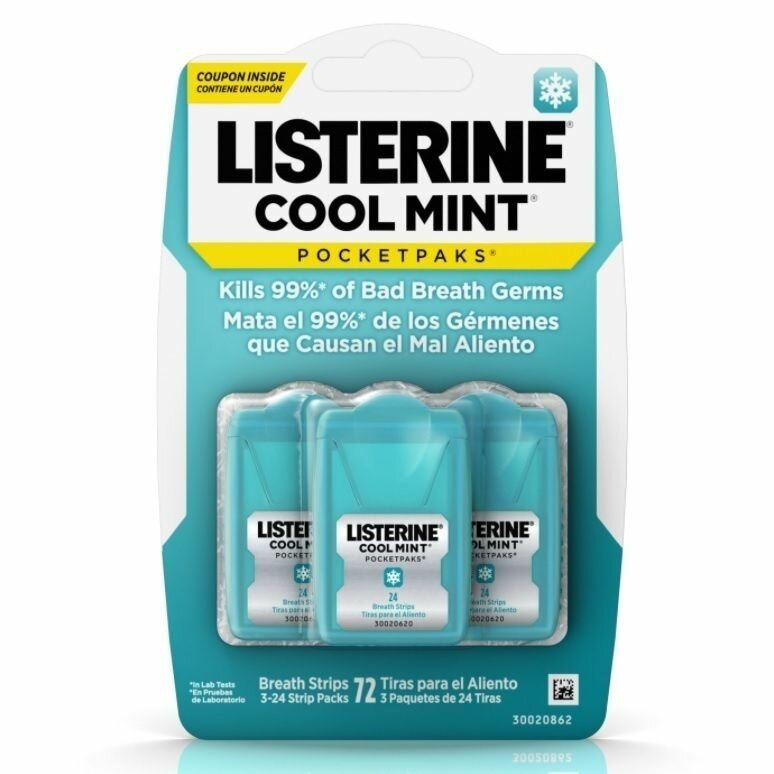 Освежающие полоски для полости рта Listerine Cool Mint Pocketpaks. 72 шт. США