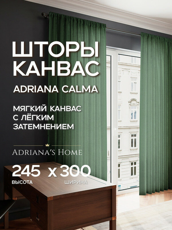Шторы Adriana Calma, канвас, зеленый, комплект из 2 штор, высота 245 см, ширина 300 см, лента