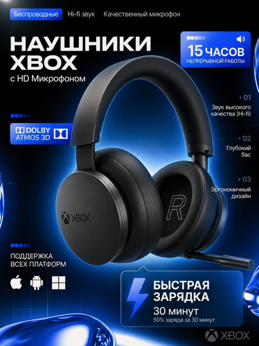 Изображение товара Беспроводные наушники с микрофоном Microsoft XBOX Headset Black NEW Чёрный
