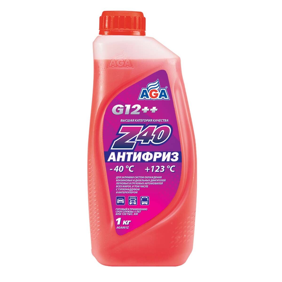 Антифриз красный G12++ AGA001Z, 1 кг, -40С +123С, охлаждающая жидкость AGA