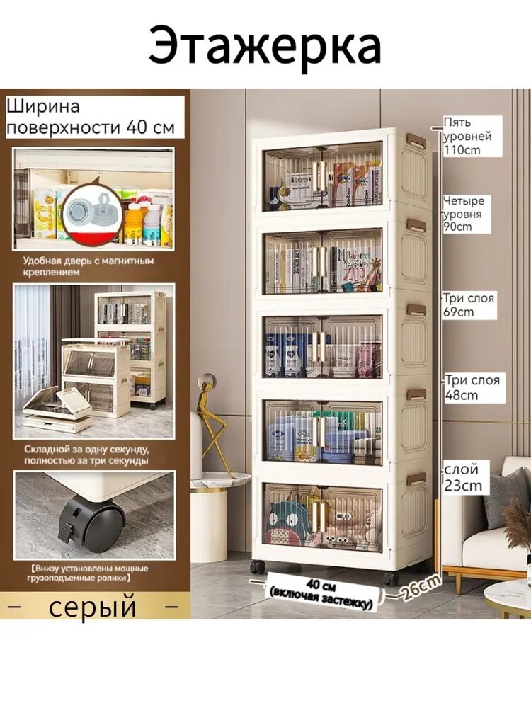 Этажерка, 5 секц, Полипропилен, 40х26х110 см