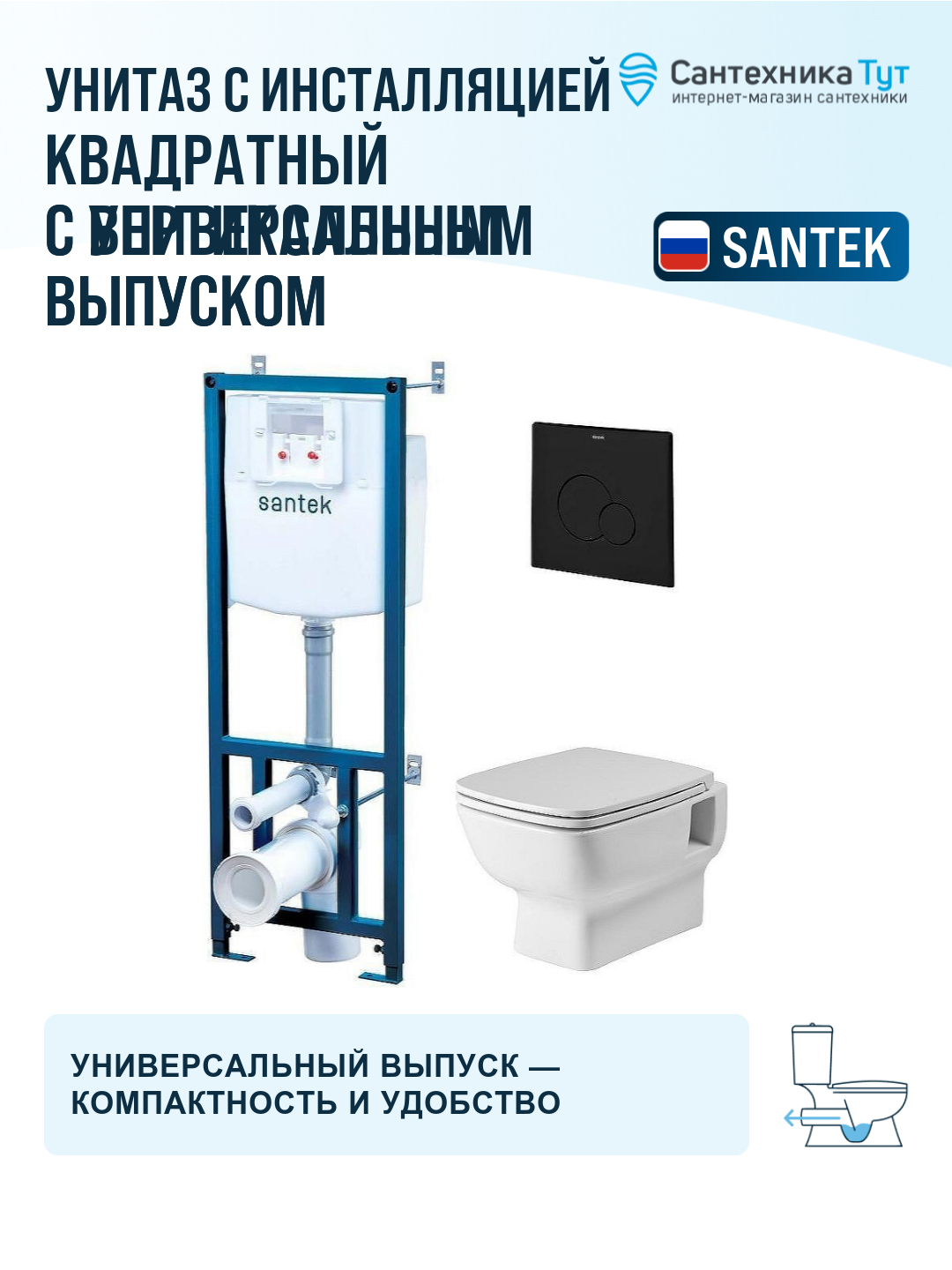 Инсталляция с унитазом комплект Santek Нео 1WH501777 белый, с сиденьем микролифт и черной кнопкой смыва — фото 1