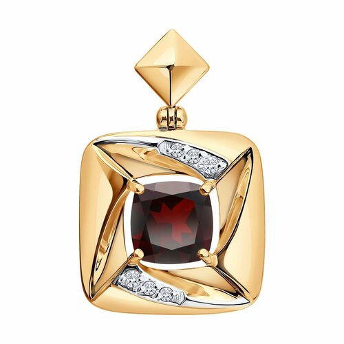 фото Подвеска diamant online, красное золото, 585 проба, гранат, фианит, размер 2.1 см., красный