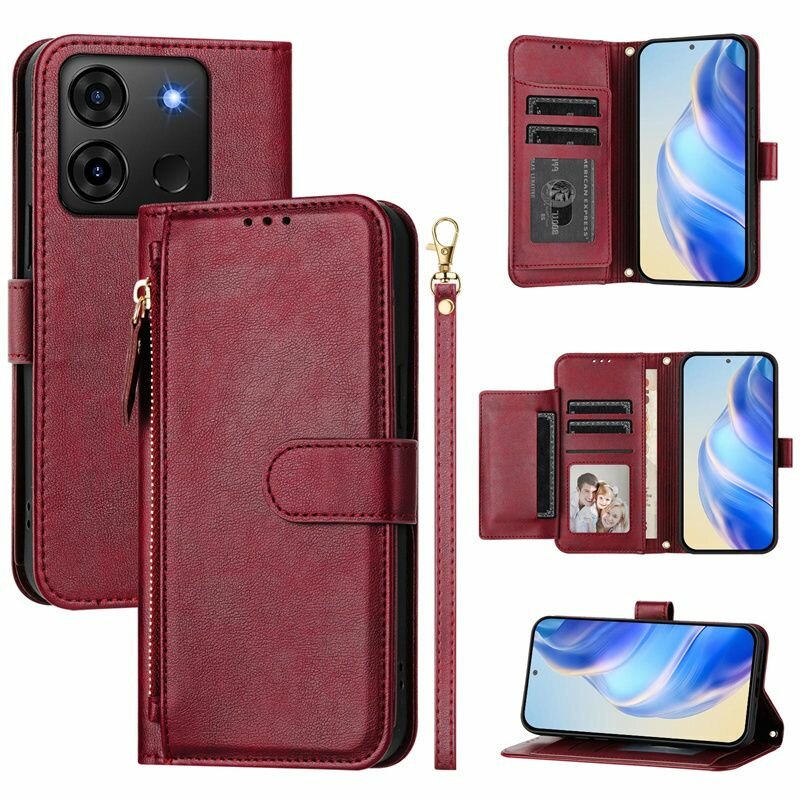 Чехол-книжка для Infinix Smart 7 Plus и X6517 и 7 HD и 7 (Инфиникс Смарт 7 Плюс и X6517 и 7 HD и 7) с кошельком на молнии. Мягкий силикон, полная защита, ударостойкий, беспроводная зарядка