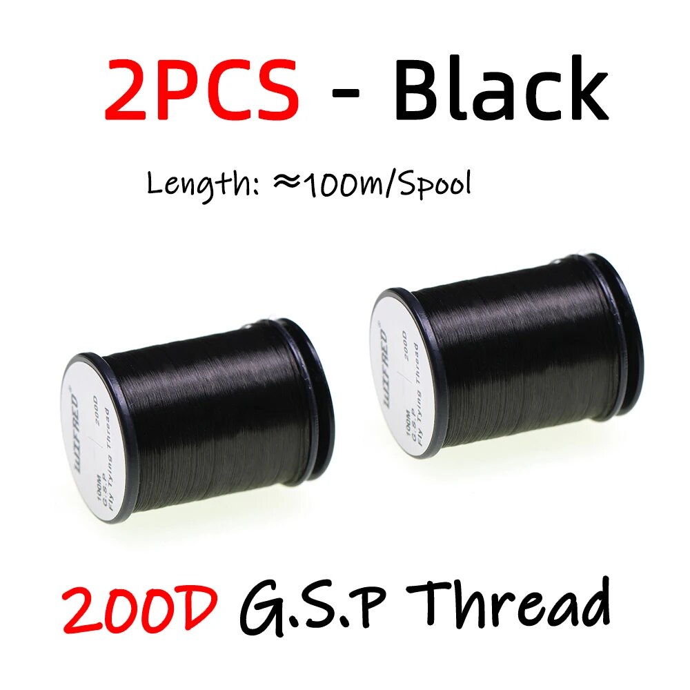 Wifreo Гель-спин пряжа для вязания мух 200D 2шт Черный, 2pcs Black