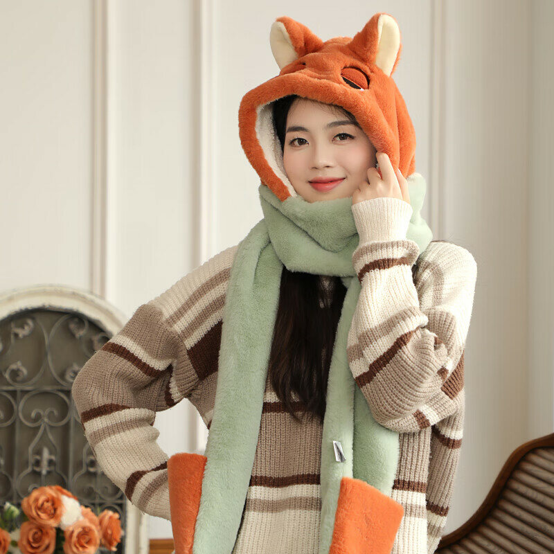 Комплект шапка-шарф-перчатки с ушными мuffs Disney Nick Fox для зимы Цвет：Комплект шапка-шарф-перчатки Nick Fox с