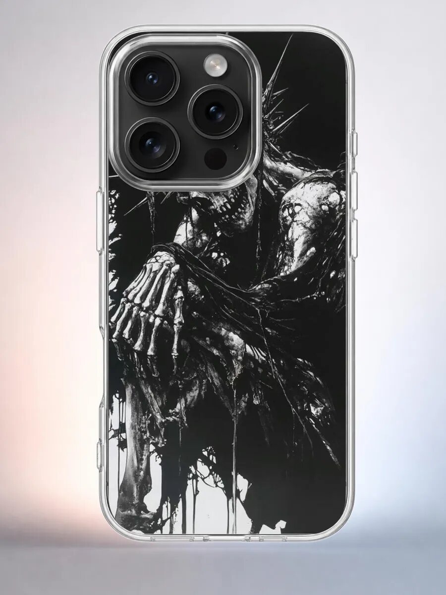 Чехол iPhone 15 Pro скелет шипы силиконовый прозрачный