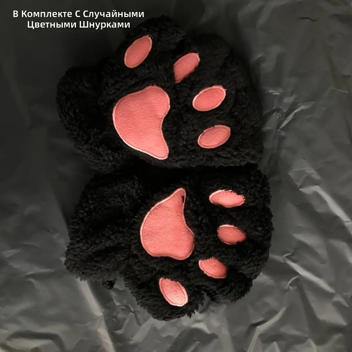 Зимние перчатки с дизайном кошачьей лапы, утепленные флисом, полу пальчатые, с мягкими эластичными манжетами, для офиса, велопрогулок и активного отдыха, унисекс, черные, универсальный размер