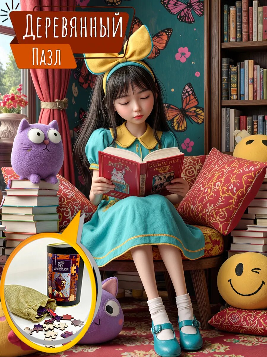 Деревянные пазлы девочка с книгой
