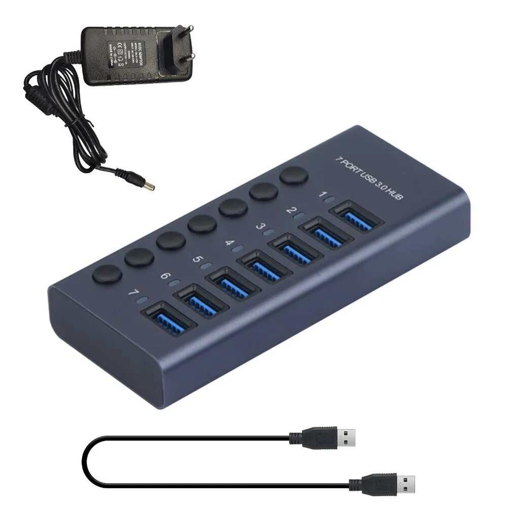 7-портовый концентратор 985B USB3.0 с блоком питания-вилка европейского стандарта