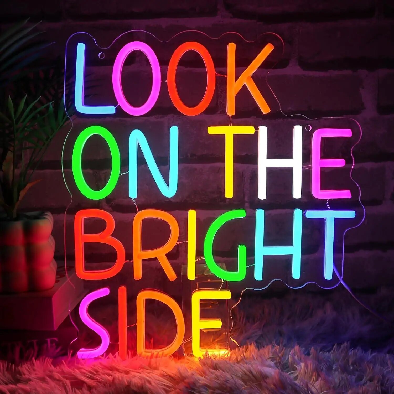 Неоновая вывеска с надписью Look On The Bright Side разноцветный светодиодный неон на акриле USB настенный светильник декор для спальни и бара, оригинальный подарок девушке на день рождения