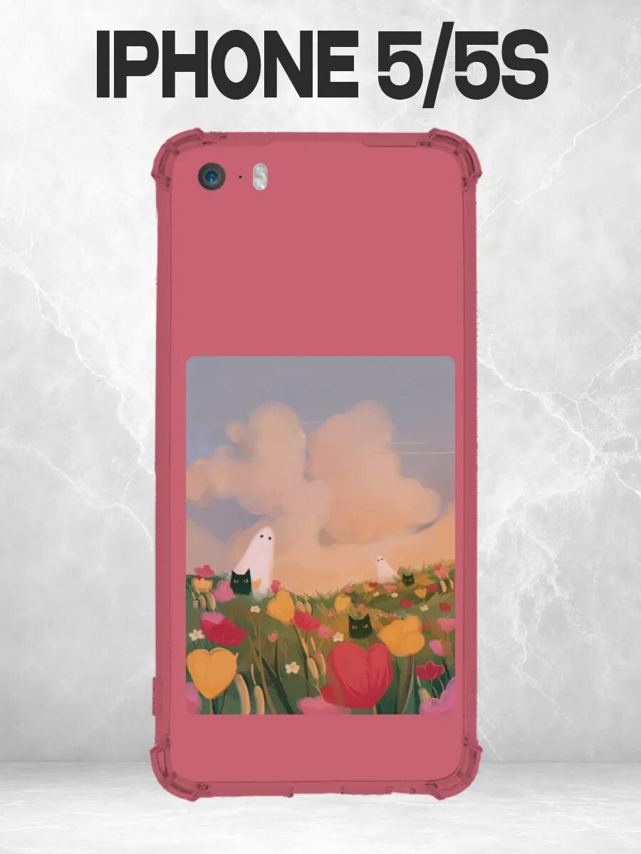 Чехол на iPhone 5/5s с принтом призраки в цветах