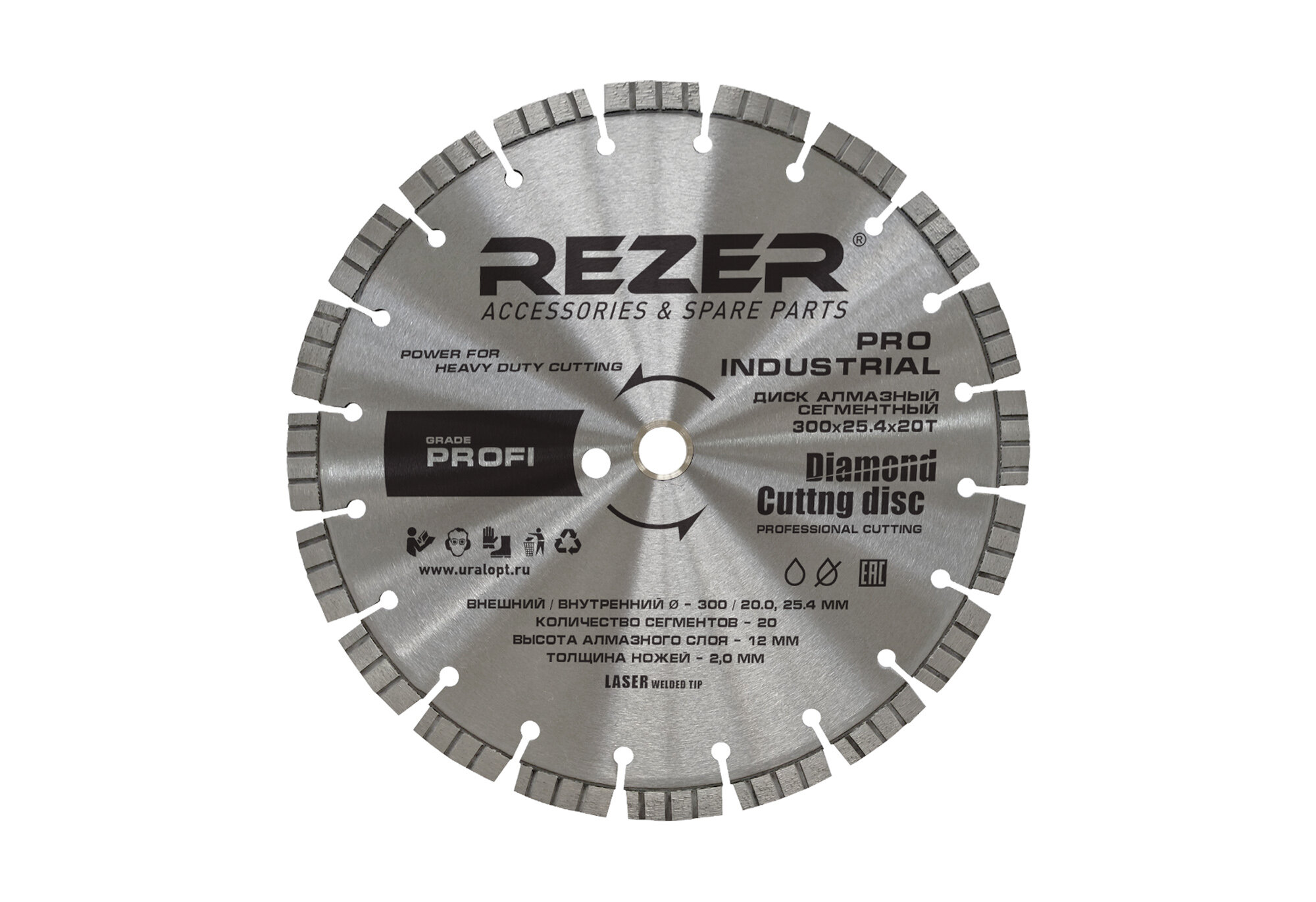 Диск алм. для бензореза 300х25.4/20х20T Rezer PRO INDUSTRIAL (рез сух/мокр.) (10 шт/кор)