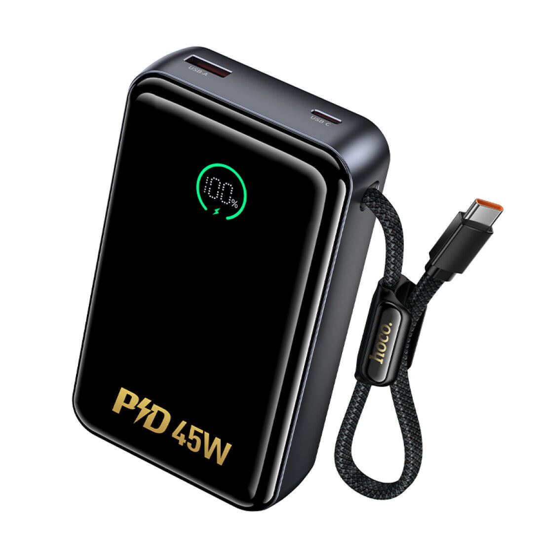 Универсальный Доп. Аккумулятор 20000mAh, Q54, HOCO, выход 1 USB (22.5W) + 1 PD (45W), кабель: Type-C 45W, черный