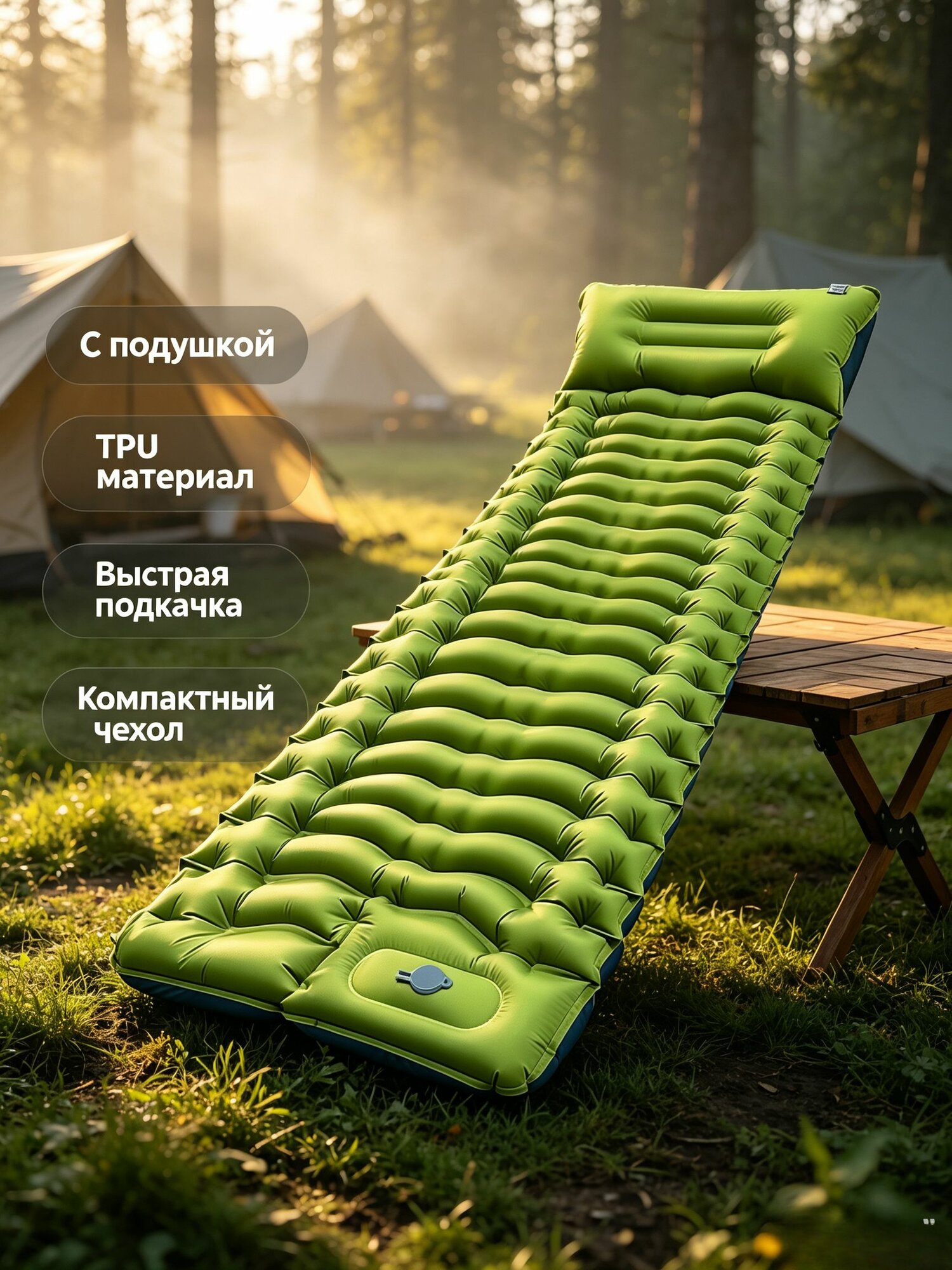 Надувной коврик для кемпинга с подушкой, TPU, широкий и толстый, автоматическая подкачка, влагостойкий