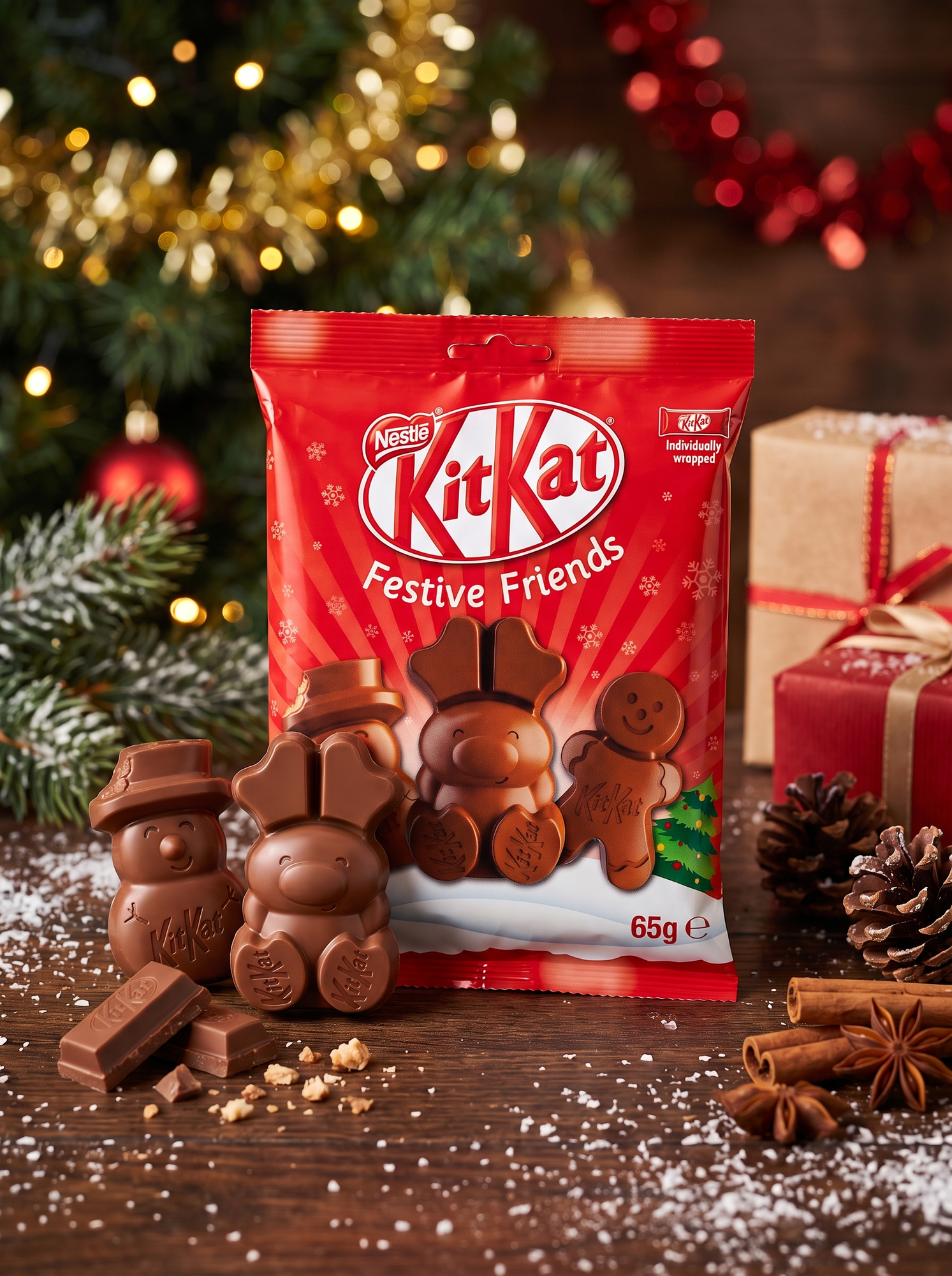 Новогодняя лимитированная коллекция Шоколадная фигурка Kitkat Festive Friends 65 г (Германия)