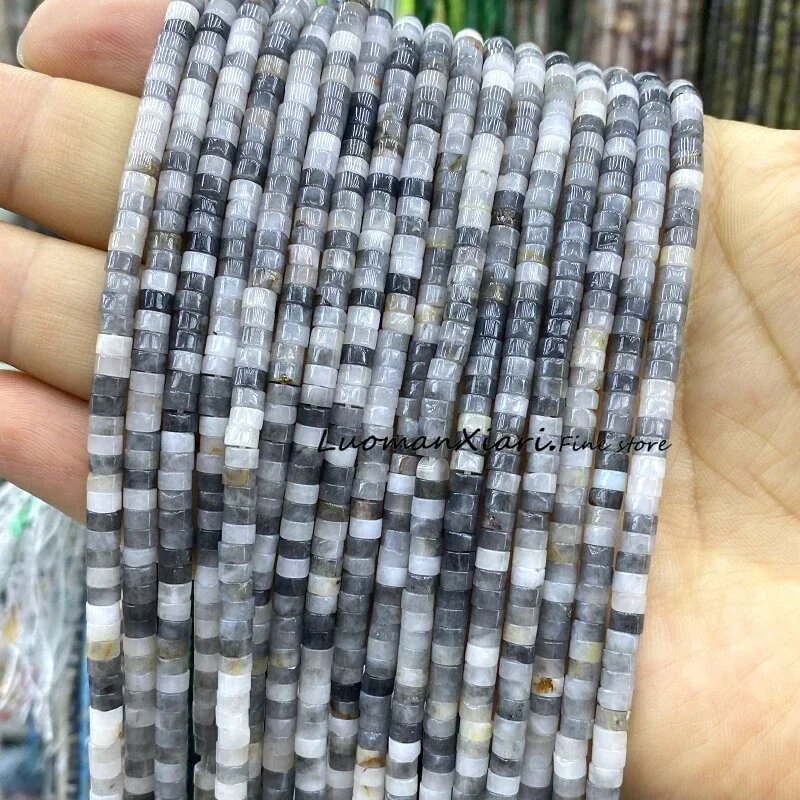 Rondelle бусины из халцедона LUOMAN XIARI 4x2 мм зелёный Серый, 4x2mm 147-150pcs, eagle eye stone