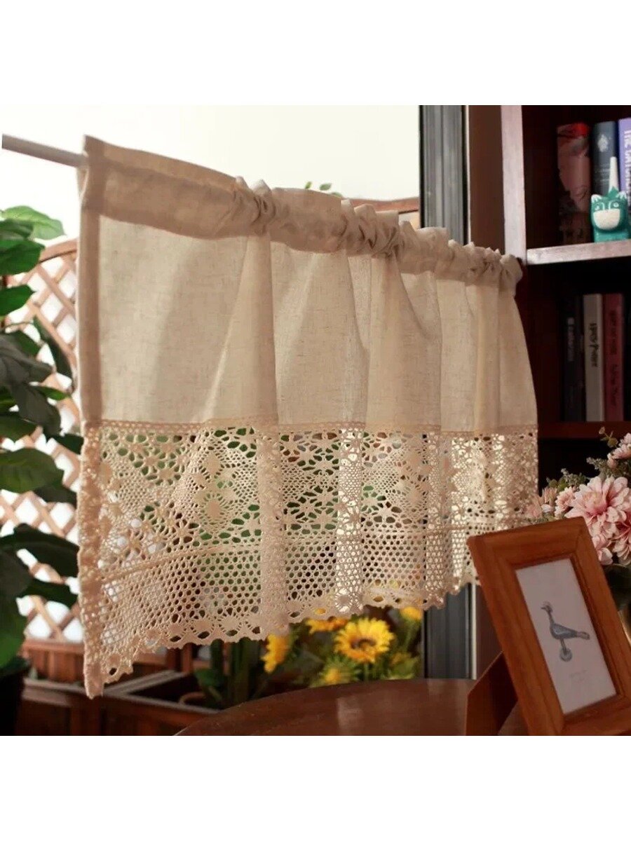 Штора для кухни 100х60 см, бежевая, без крепления, 1 гардина