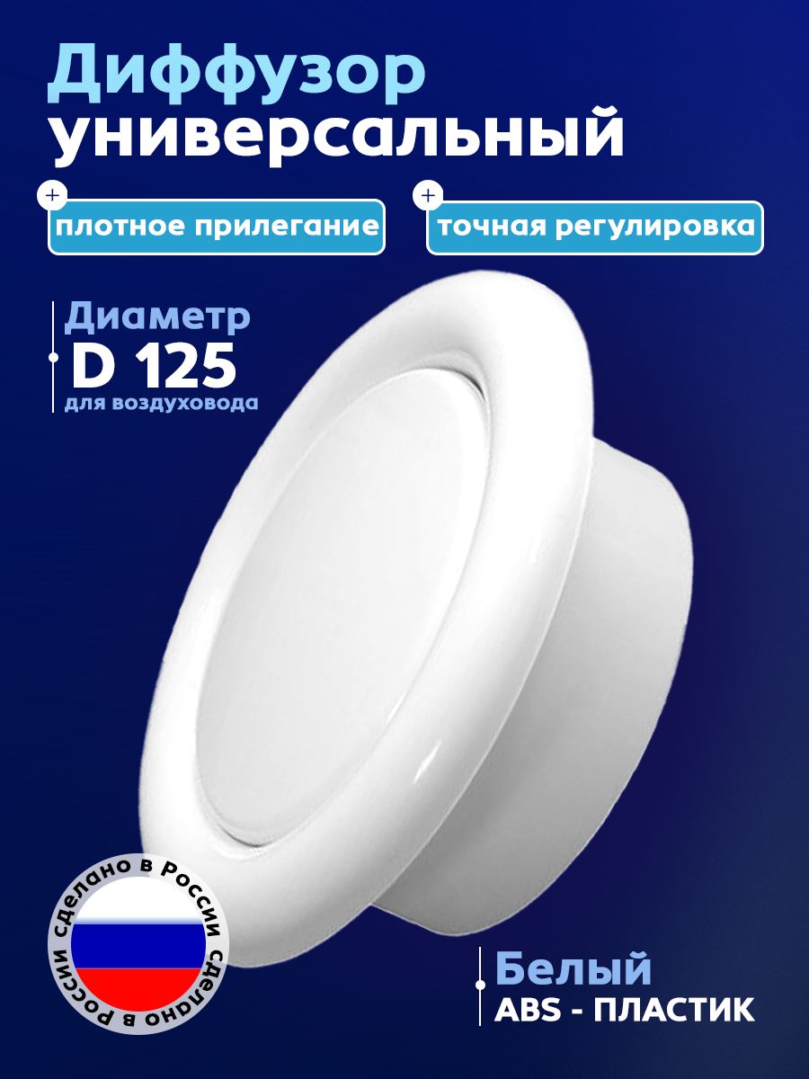 Анемостат ДПУ-125 приточно-вытяжной, универсальный, пластиковый, комплектующий элемент для вентиляции и воздуховода, пров