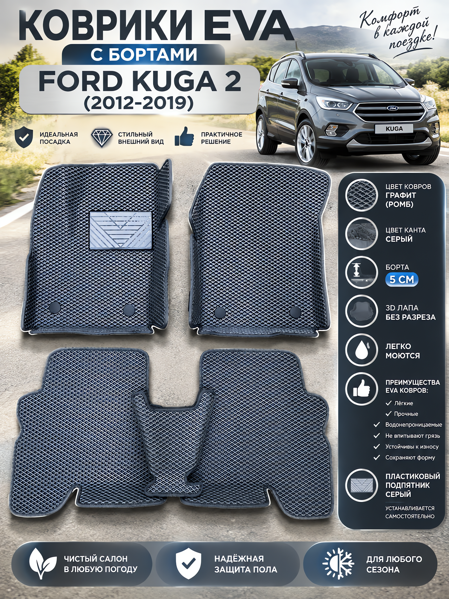 Комплект EVA с бортами для Ford Kuga 2 (2012-2019)/Форд куга 2