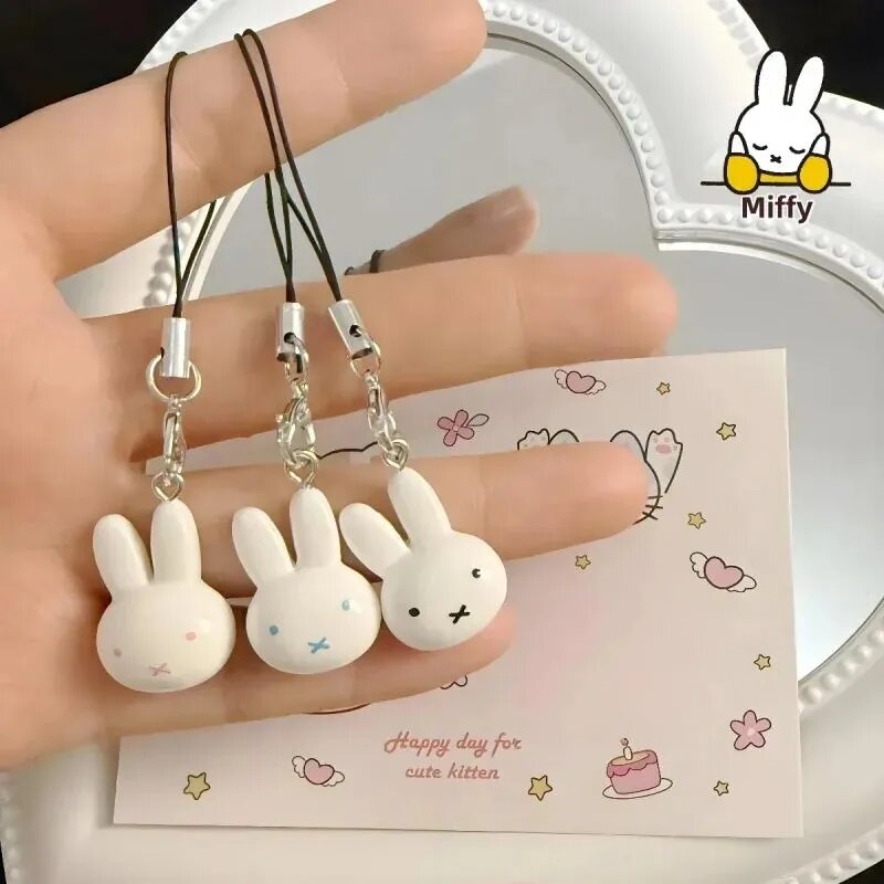 Кавайный брелок Miffy с кремовым колокольчиком и сердцем, мягкая игрушка-подвеска для девочек, милый подарок подруге