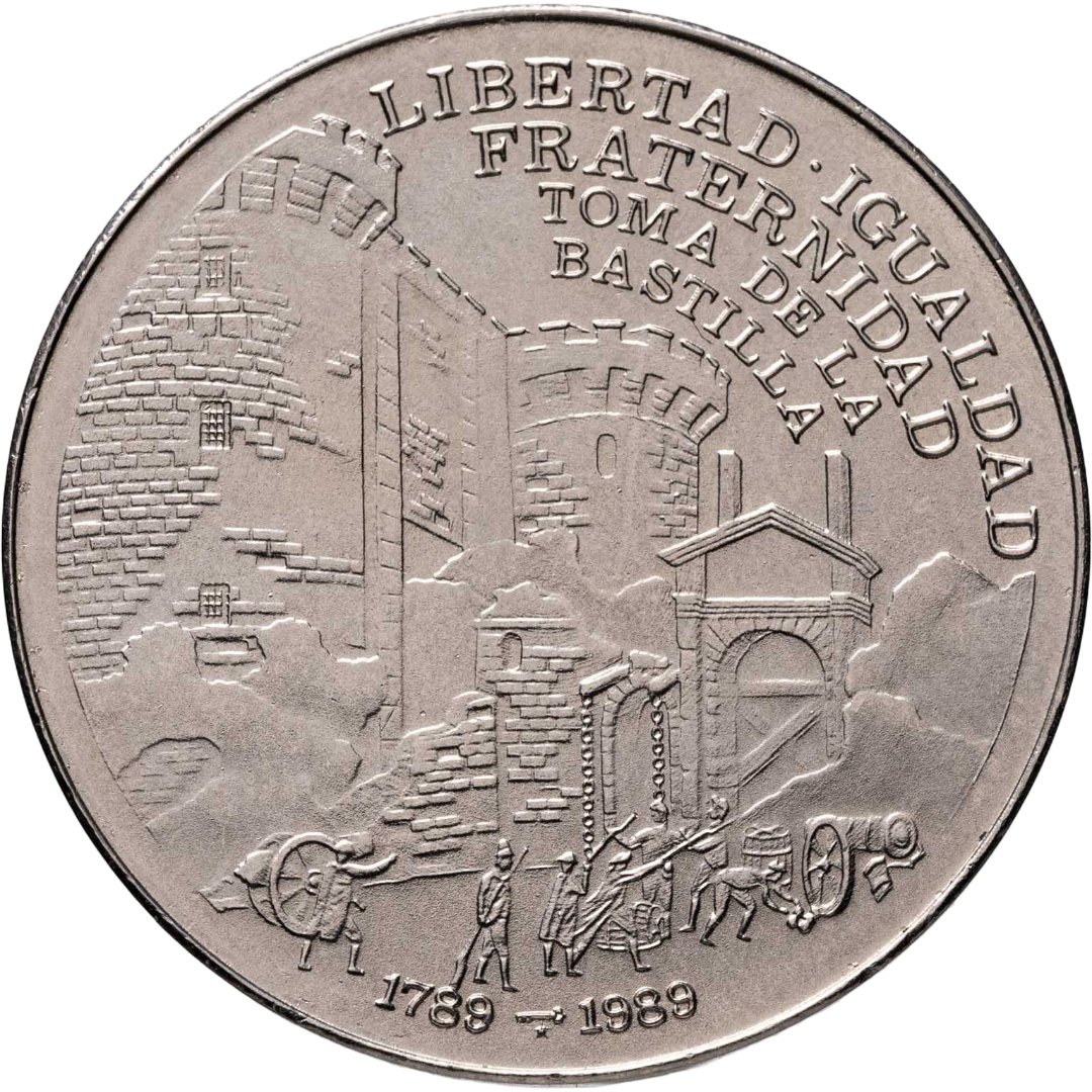 Куба 1 песо peso 1989 "200 лет Французской революции - Бастилия", Мельхиор медь-никель, в сохранности UNC