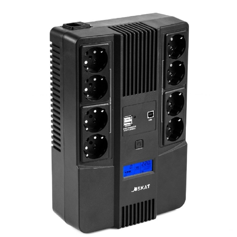 ИБП Бастион SKAT-UPS 800-AID-IN-1x9-8 {Line-interactive, 800/480Вт, LCD-дисплей, USB/ RJ-45, АКБ 1х 9Ач, сверху евро 4+4, МПТ} (8933)