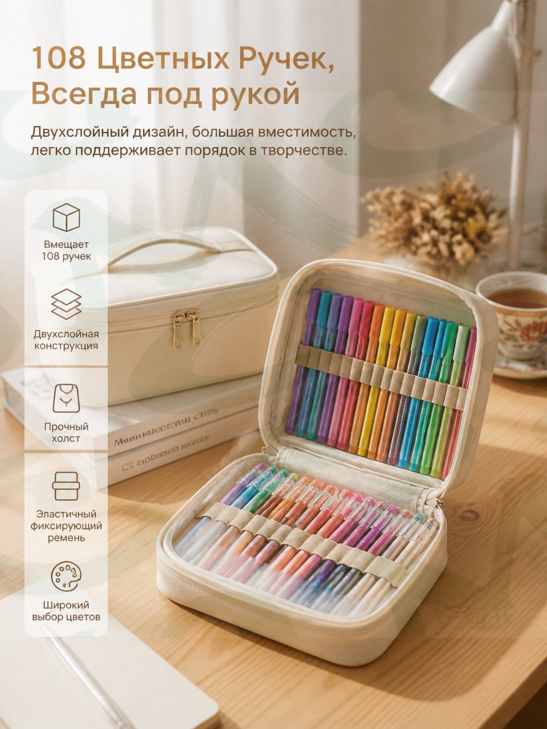 Органайзер для ручек Languo, вместимость 108 штук, молочный 19.5*18*65cm