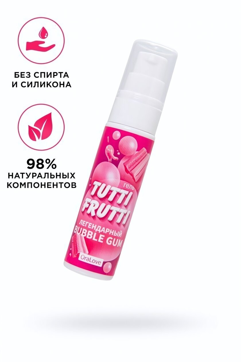 Съедобная смазка-гель "Tutti-Frutti Bubble Gum" 30гр, водная основа, вкус жвачки, не липнет