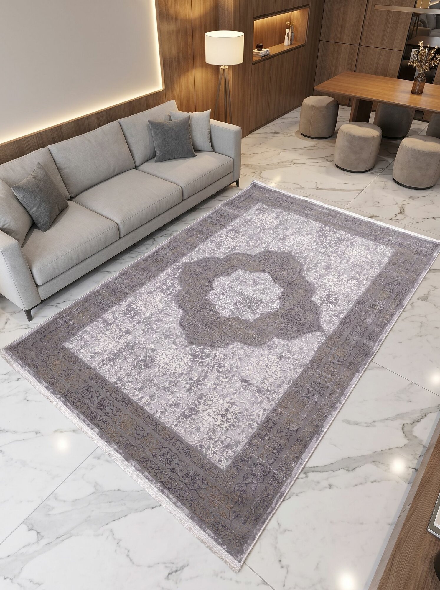 Ковер ворсовый 200x300 джутовый комнатный на пол в гостиную Moon Carpet