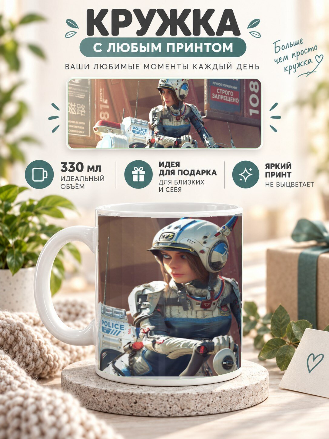 Кружка для чая и кофе MoodRoom, 330 мл, керамическая глянцевая, с принтом девушки, UG33036187