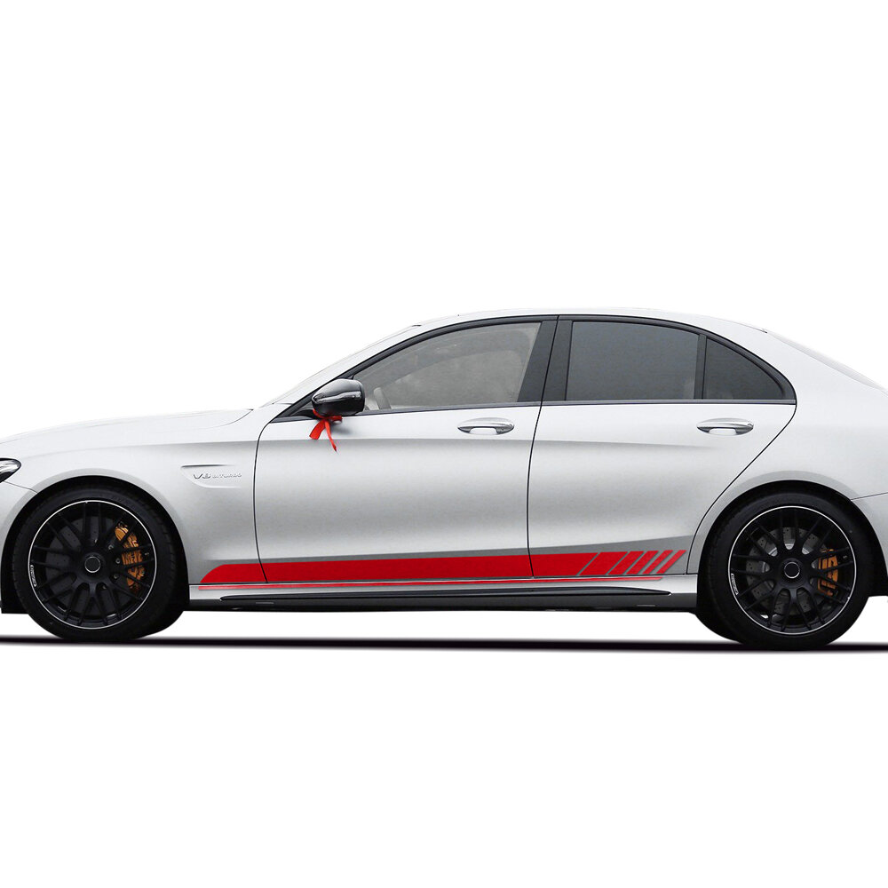 Комплект наклеек-полос на капот и боковые пороги для Мерседес AMG C63 Coupe W205 (Американская/Европейская версия) 2015–2021