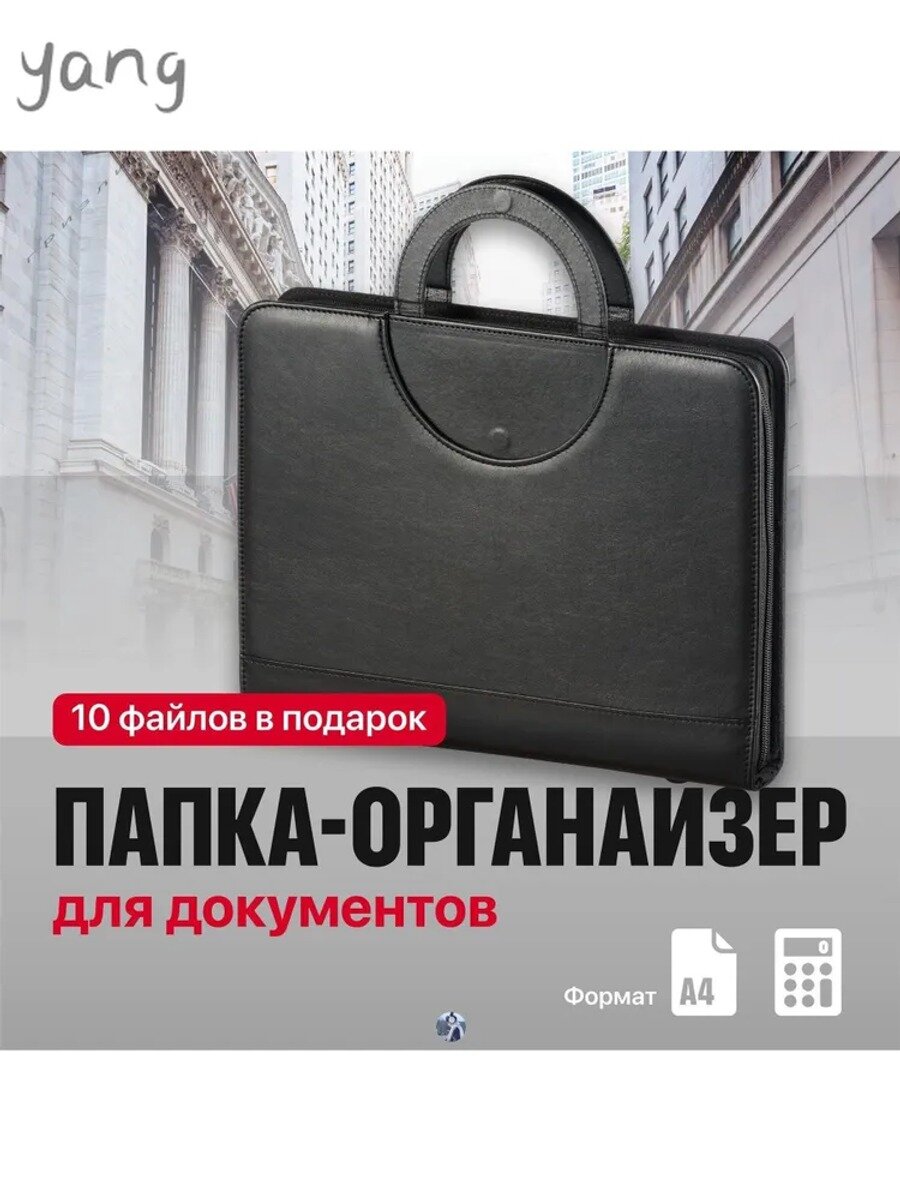 Папка-портфель, 1 шт. черная, 100 листов, 11 отделений, на кольцах