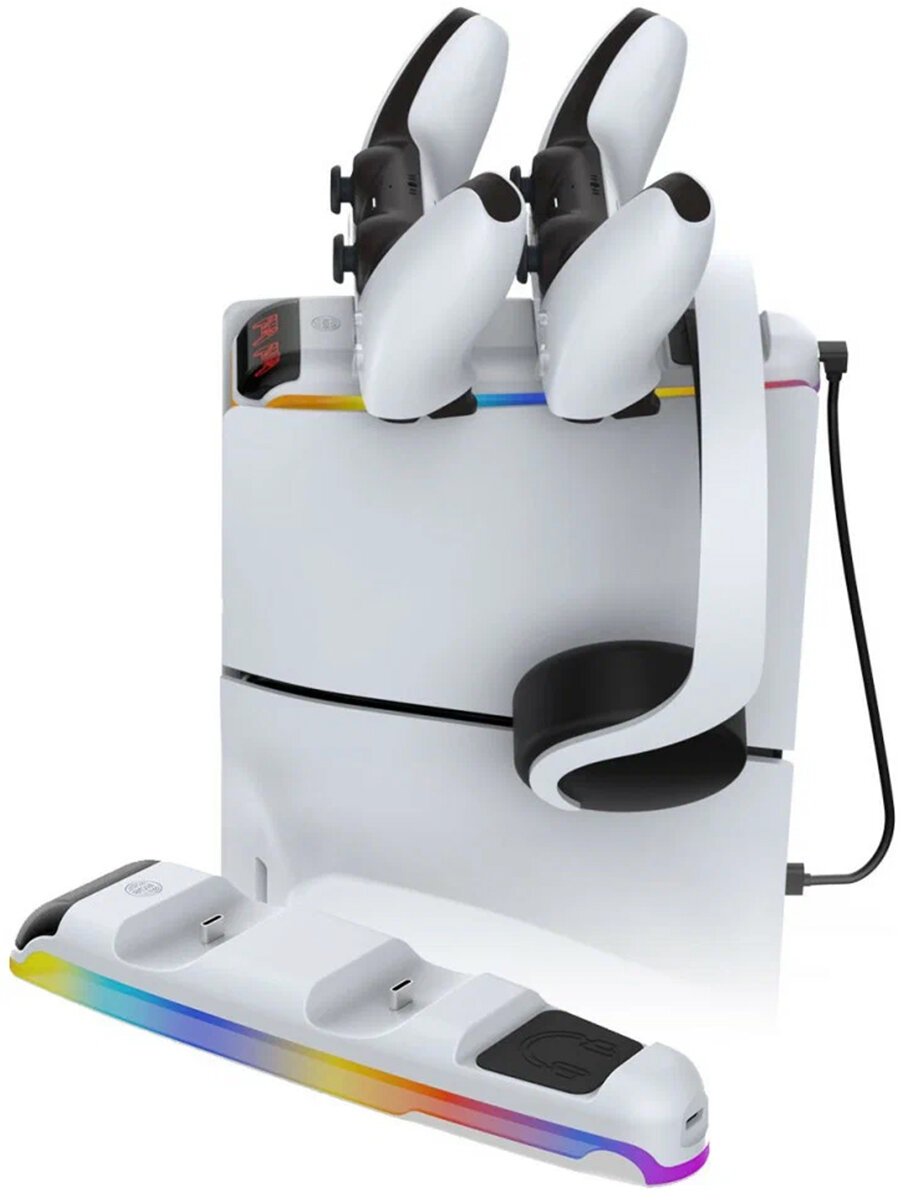 Зарядная станция с RGB подсветкой для геймпадов DualSense PS5 (Dobe TP5-3597) White