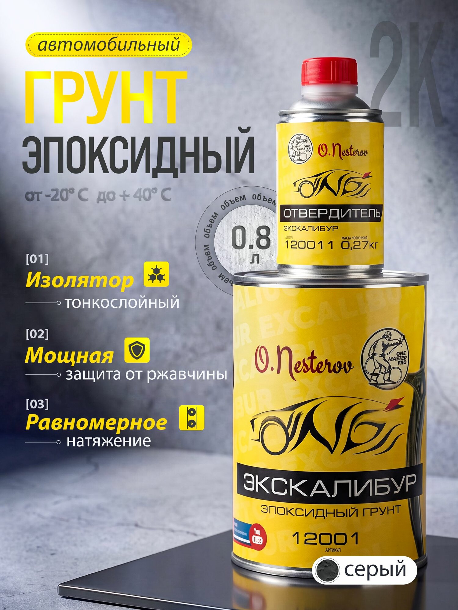 Эпоксидный грунт для авто ОНБ 2к1 "Экскалибур" ОНБ 0.9 кг + 0.2 кг грунтовка автомобильная антикоррозионная