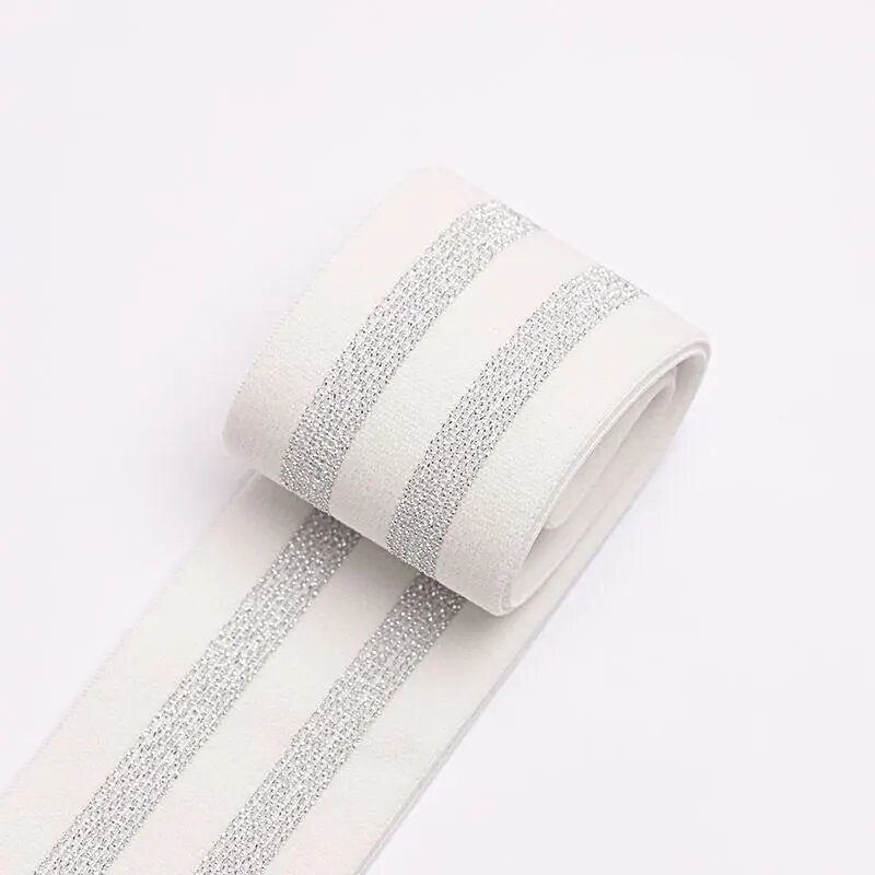 Высокоэластичная вязаная резинка 40 мм, 1/3/5 м Белый, B White Silvery, 1meter