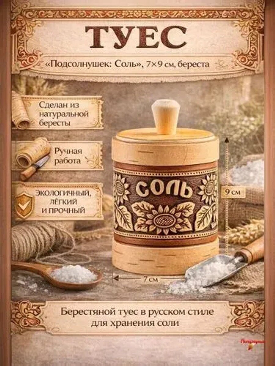 Банка для продуктов, 350 мл, из бересты, с крышкой, ручная работа