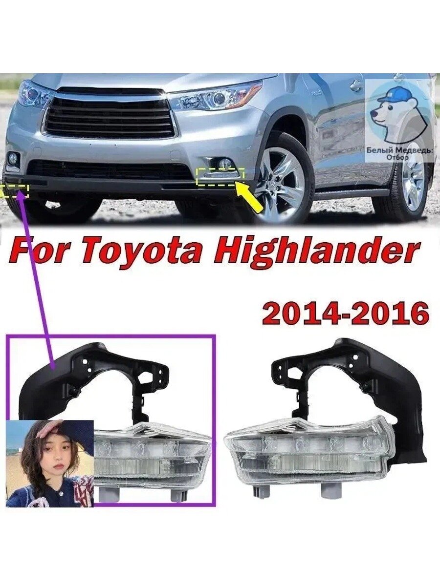 Фары автомобильные, Огни дневные ходовые, 1 шт, арт. Toyota Highlander 2014 - 2016