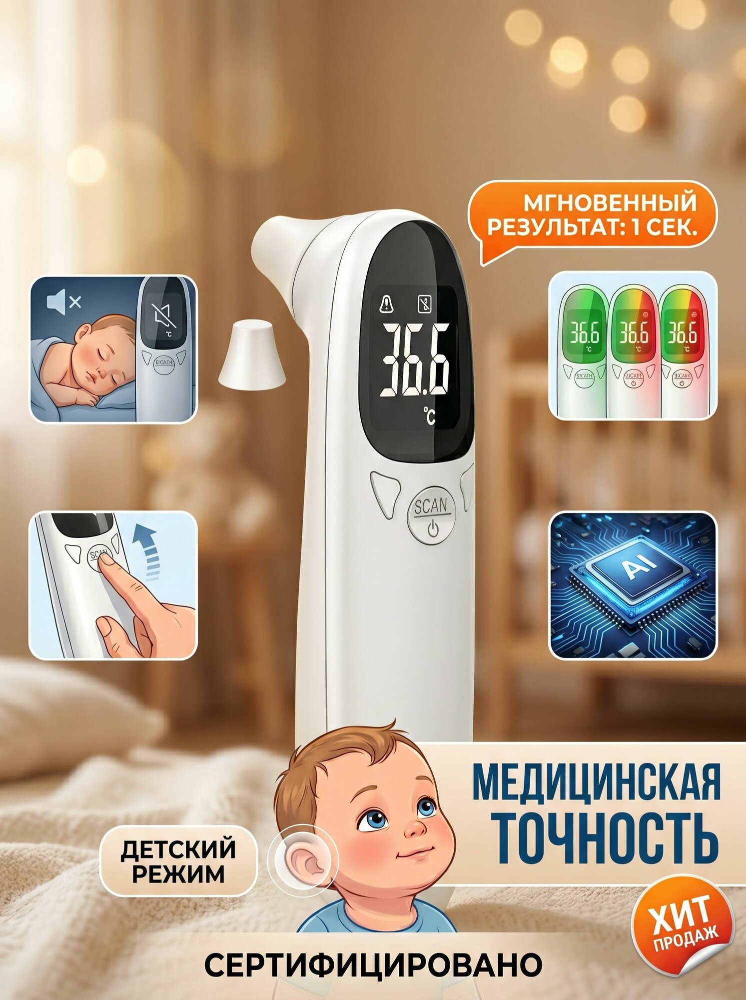 Инфракрасный бесконтактный термометр электронный