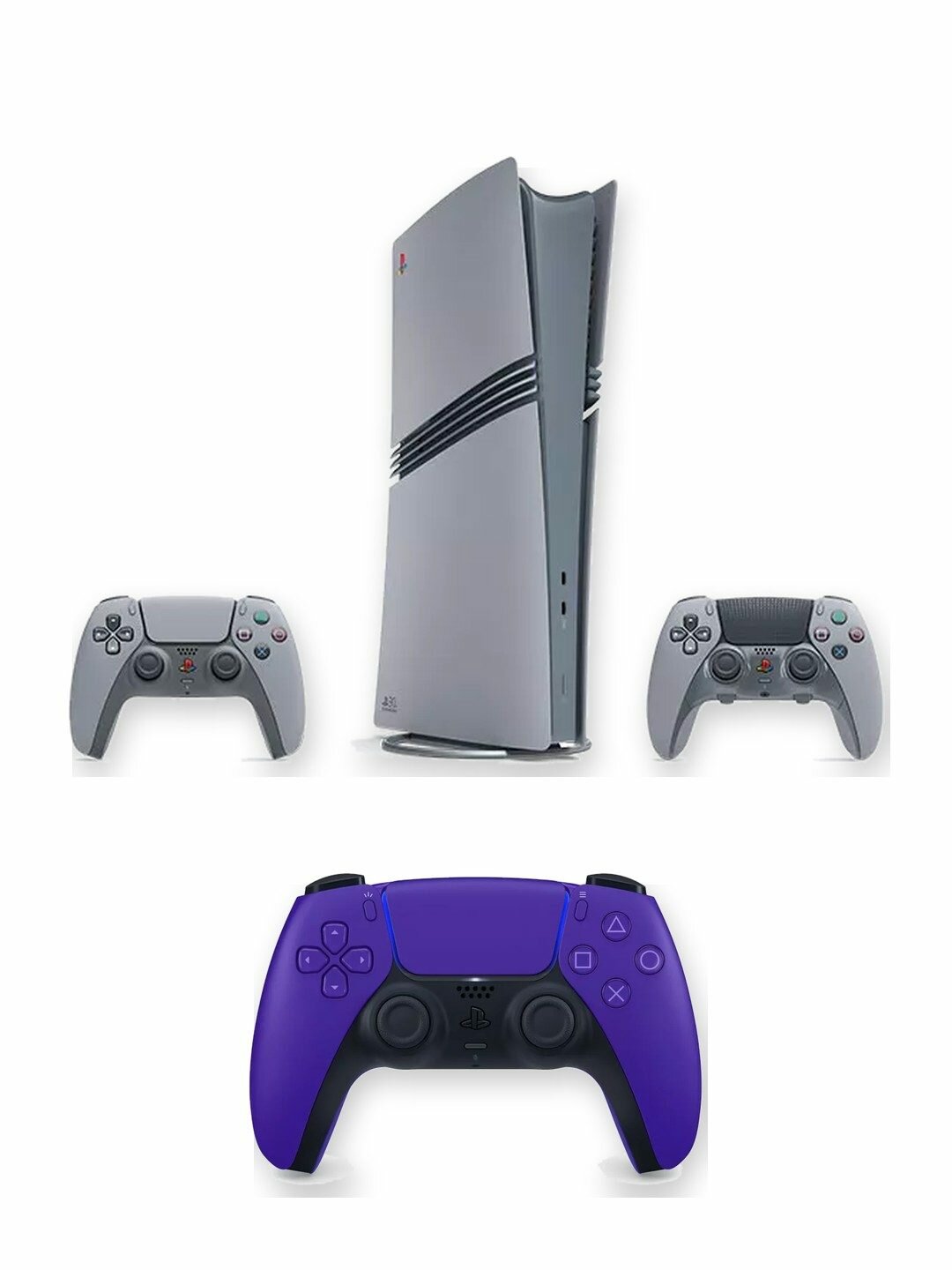 Игровая приставка Sony PlayStation 5 Pro 30th Anniversary Limited Edition 2 ТБ без дисковода, серая в стиле PS1, европейская версия + 2-й геймпад DualSense Galactic Purple