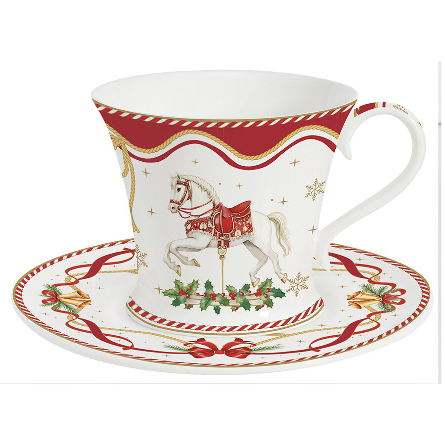 Чашка с блюдцем Christmas Tale 200 мл для нового года фарфоровая Easy Life R1796/CTAL