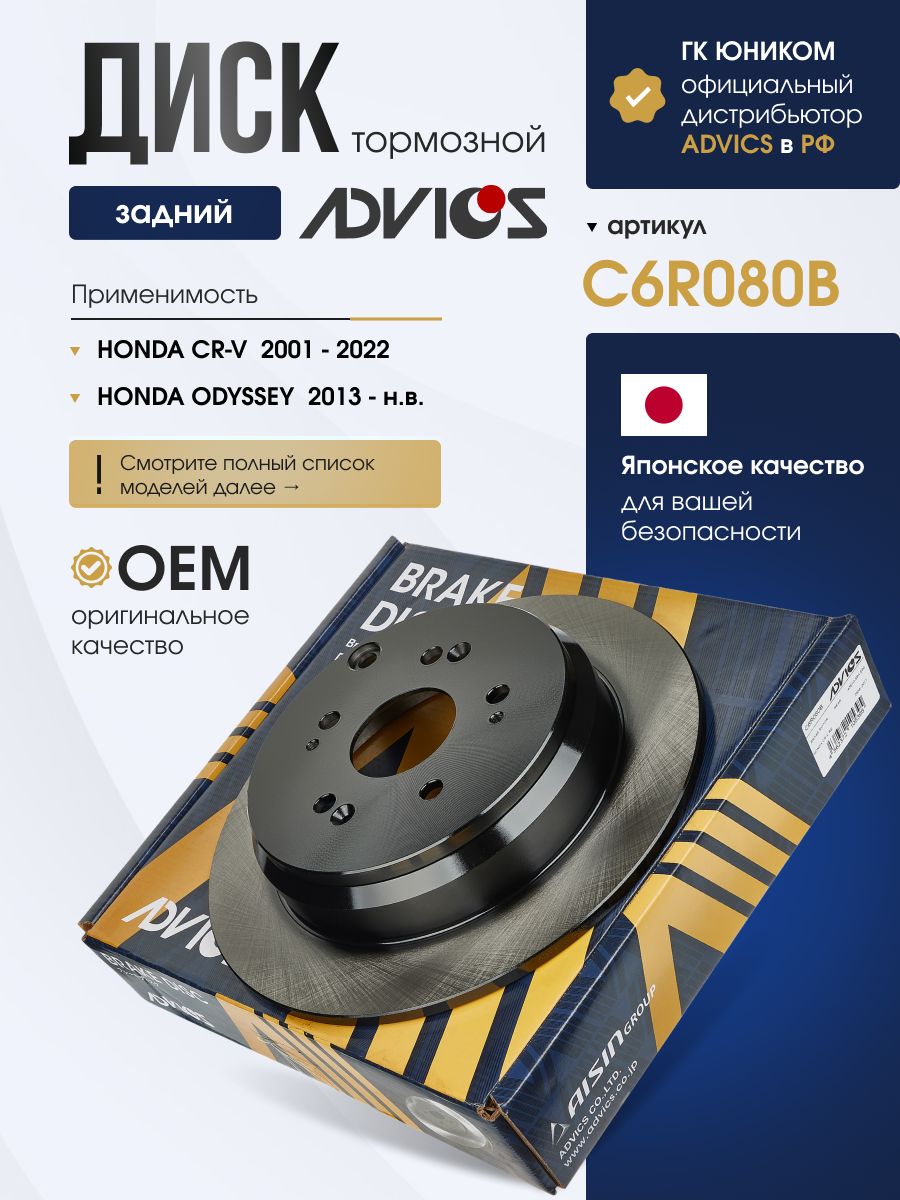 Диск тормозной задний HONDA CR-V RM1 / RM2 / RM3 / RM4 (11-16) ADVICS C6R080B
