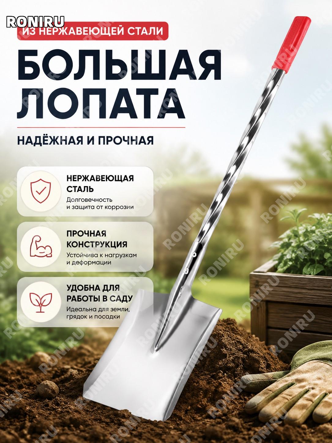 Большая лопата из нержавеющей стали для сада и огорода, ручной штык инструмент для копки земли и ухода на участке