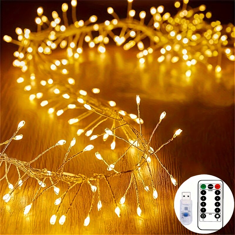 Светодиодная гирлянда «Фейерверк» 100 LED, длина 196.85 дюйма, 8 режимов свечения, пульт ДУ, регулировка яркости, для украшения интерьера, спальни, свадьбы и вечеринки