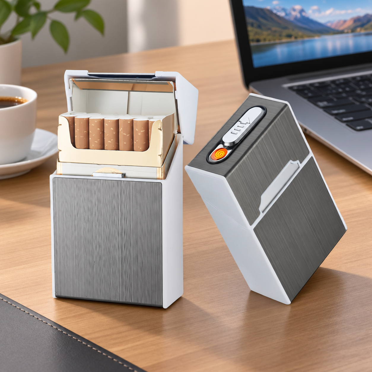 Портсигар металлический с USB зажигалкой, на магните, цвет серебро, 10х6х3 см, FatCat (Цвет товара: серебристый; Объем: 0.18 л)