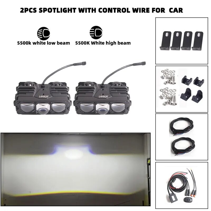 SANVI S318 Bi LED фары-прожекторы 5500K для мотоциклов, автомобилей, 2pcs lens and wiring