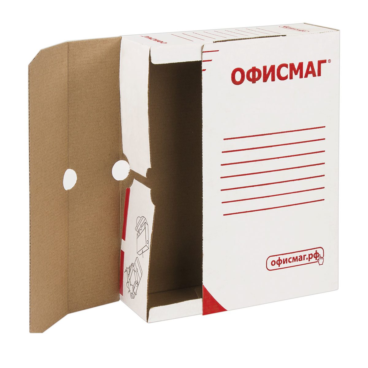 Короб архивный Офисмаг (260х325мм, 75мм, до 700л, гофрокартон) белый (123017), 50шт.