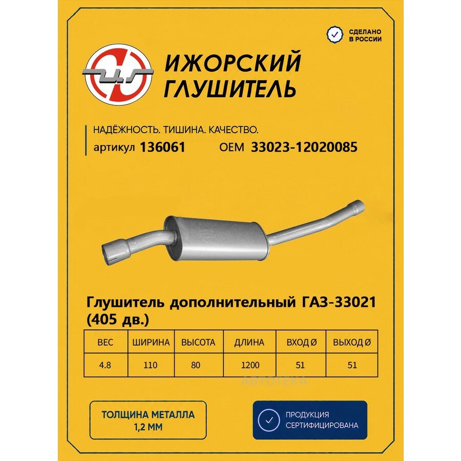 Резонатор для ГАЗ 33021 (дв. 405) Ижорский глушитель 136061 ижорский глушитель 136061